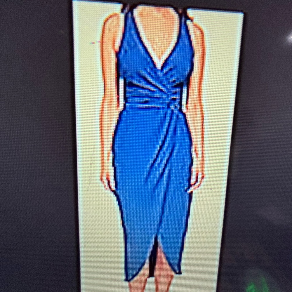 Guess Asymmetrical Blue Dress plunging neckline